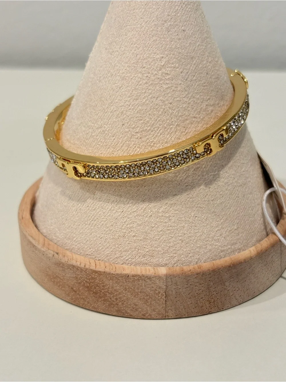 Tory Burch Gold and Crystal Pavé Logo Hinge Bracelet